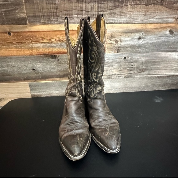 Justin Western Boots Style #2252 Bay Apache Distressed Brown Leather Mens 7.5 EE - Picture 4 of 10